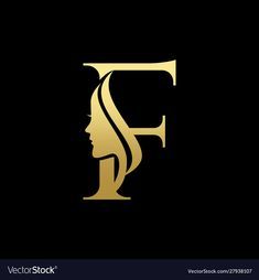 a woman's face with the letter f in gold on a black background illustration