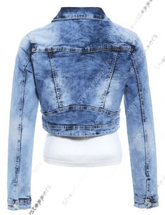 Dark Wash Long Sleeve Cropped Jacket For Winter, Fitted Denim Blue Cropped Winter Jacket, Fitted Long Sleeve Washed Blue Outerwear, Womens Denim Jacket, Womens Denim, Denim Jacket Women, Girls Clothing, Stretch Jeans, Denim Women