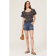 Dark blue poplin (70% Cotton, 30% Viscose). Top. Square neckline. Short sleeves. Back zipper closure. 22" from shoulder to hemline. Imported. Flattering Tops, Rent The Runway, Closet Designs, Ulla Johnson, Square Neckline, Denim Shorts, Dark Blue, Short Sleeves, Womens Shorts