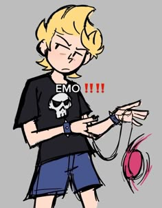 a drawing of a boy with an emo on his shirt and the caption emo