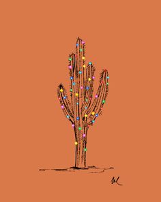 a drawing of a cactus with lights on it