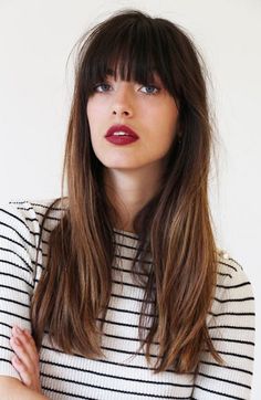 Red Lipstick, Brown Hair Colors, Model Hair, Grow Hair, Trendy Hairstyles, Hair Day, Hairstyles With Bangs, Hair Looks