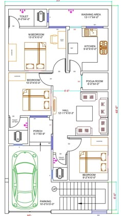 the floor plan for a house with three bedroom and an office area in the middle