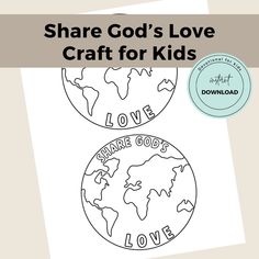 the printable coloring page for share god's love craft for kids with two globes