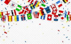 flags and confetti on a white background royalty illustration