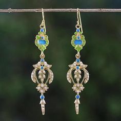 Thai Purity Green And Turquoise, Green Quartz, Quartz Earrings, Spring Green, Brass Earrings, Jewelry Packaging, Silver Coins, 22k Gold, Hook Earrings