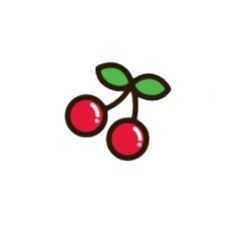 two cherries with green leaves on white background