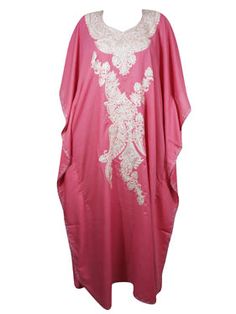 Womens Maxi Kaftan Pink Embroidered Dress L-3XL Dressy Kaftans, Pink Embroidered Dress, Embroidered Caftan, Maxi Kaftan, Maxi Dress Black