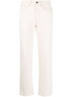 off-white cotton high waist belt loops concealed fly and button fastening classic five pockets contrast stitching straight leg cropped Ankle Length Jeans, Cropped Style, High Rise Jeans, Contrast Stitch, Contrast Stitching, Waist Belt, Cropped Jeans, Straight Jeans, Straight Leg Jeans