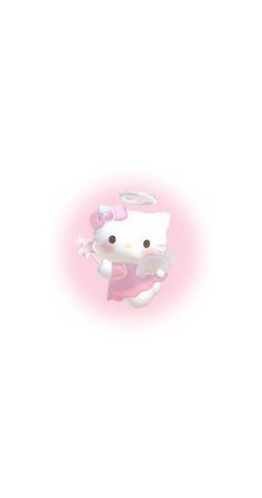 a hello kitty wallpaper with an angel on it's head and pink background