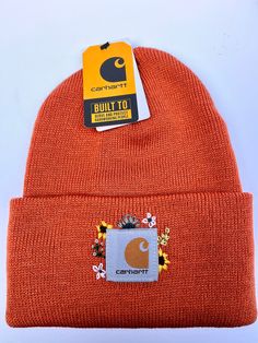 Hand embroidered Carhartt beanie One Size Fits Most Hats As Fall Gift, Carhart Embroidery Hat, Winter Cotton Hat As Gift, Cotton Winter Hat As A Gift, Cotton Winter Hat As Gift, Cotton Winter Hat For Gift, Fall Season Cap Hat As Gift, Fall Gift Cap Hat, Handmade Hats For Fall Gifts