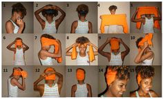 Tutorial: Learning to wrap your hair using a scarf or broad piece of fabric Head Wrap Styles, Natural Hair Beauty, Peinados Fáciles Para Cabello Corto, Hair Wraps