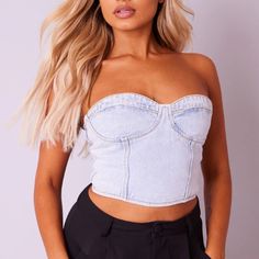 Ship In The Same Day Or Within 24 Hours Size: 4 (Uk-Size) Color: Blue Denim Cnb2057 Get Ready To Steal The Show With This Eye-Catching Corset Top. Featuring An Acid Blue Washed Denim Material With A Frayed Bust Detailing And A Figure-Enhancing Fit, We Are So In Love. For The Ultimate Head-Turning Combo Wear With Black Bottoms, High Heels And Simple Accessories. Length Approx 17.5cm/7" (Based On A Sample Size Uk 6) Model Wears Size Uk 6/ Eu 34/ Aus 6/ Us 2 Model Height - 5ft 3" Trendy Light Wash Denim Top, Trendy Light Blue Denim Top For Summer, Trendy Light Blue Summer Denim Top, Trendy Light Blue Denim Tops, Cute Denim Top For Spring, Cute Blue Denim Tops, Trendy Fitted Light Wash Denim Top, Fitted Light Blue Denim Top, Pink Bustier Top