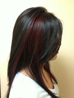 Color Maroon Hair, Black Red Hair, Peekaboo Highlights, Wine Hair, Dark Red Hair, Black Hair With Highlights, Red Highlights, Hair Color Highlights, Haircut And Color