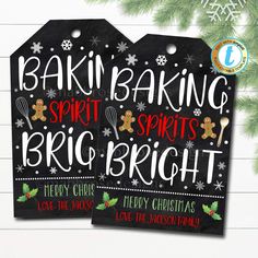 Christmas Gift Tags, Baking Spirits Bright, Holiday Candy Cookie Bakery Treat Tag, Secret Santa Teacher Xmas Label, DIY Editable Template Grinch Pills, Holiday Baking Gifts, Xmas Labels, Baking Spirits Bright, Cookie Bakery, Candy Cookie, Merry Christmas Love