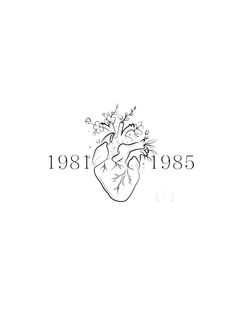 a black and white drawing of a heart with flowers