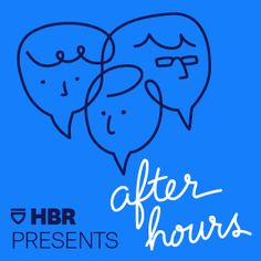 a blue background with the words after hours and two people's faces in speech bubbles