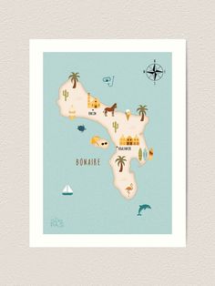 an illustrated map of bonaire island in the british virgin islands, with palm trees and boats