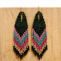 Pakanli Native Beaded Earrings ♢ Lillie Nell Bohemian Rectangular Dangling Bead Earrings, Bohemian Rectangular Earrings With Dangling Beads, Bohemian Rectangular Beaded Earrings With Dangling Beads, Multicolor Bohemian Beaded Rectangular Earrings, Multicolor Bohemian Beaded Earrings For Celebration, Multicolor Bohemian Rectangular Beaded Earrings, Bohemian Multicolor Rectangular Beaded Earrings, Bohemian Colorful Beaded Rectangular Earrings, Bohemian Beaded Rectangular Earrings