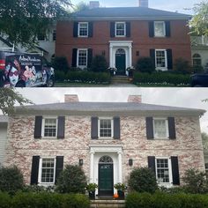 before and after photos of a brick house