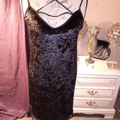 Black Velvet, Cross Strap With Bottom Mesh Lace ( New Never Worn) Black Velvet V-neck Dress For Night Out, Fitted Black V-neck Nightgown, Black Fitted V-neck Nightgown, Black V-neck Slip Dress With Lace Trim, Black V-neck Lace Patchwork Dress, Avon Mark, Black Velvet Dress, Cross Straps, Dresses Black