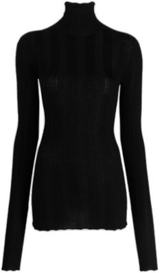 Elegant Long Sleeve Turtleneck With Ribbed Neckline, Elegant High-neck Turtleneck With Ribbed Collar, Elegant High Neck Top With Ribbed Collar, Elegant High Neck Turtleneck With Ribbed Cuffs, Elegant Fitted Turtleneck With Ribbed Neckline, Chic Ribbed Turtleneck With Funnel Neck, Elegant Fitted Turtleneck With Ribbed Cuffs, Fitted Turtleneck Sweater With Ribbing, Elegant Ribbed Mock Neck Top For Fall