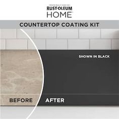 the countertop coating kit is shown before and after it has been installed in a kitchen