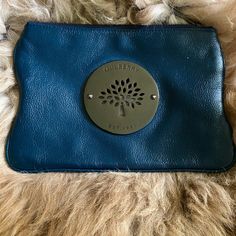 Nwot 6” Height 9” Width Modern Blue Pouch Clutch, Blue Clutch With Removable Pouch, Blue Leather Bag With Zipper Pouch, Blue Everyday Pouch Clutch, Everyday Blue Pouch Clutch, Blue Pouch Clutch For Everyday Use, Mulberry Purse, Mulberry Alexa, Mulberry Bags