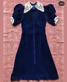 Wizardcore Fashion, Whimsigoth Dress, Silk Velvet Dress, Mod Dress, Lace Collar, Blue Silk, Silk Velvet, Mode Vintage, Mode Inspiration