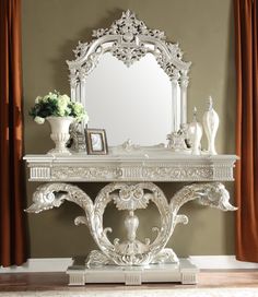 Kallista Console Table  / HD-8088 - Ornate Home Console Table Mirror, Rome Luxury, Silver Console Table, Traditional Console Tables, Imperial Rome, Luxury Console Table, Luxury Console, Hall Console, Gold Console Table