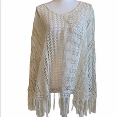 Brand New Merona Poncho! Never Warn! Bohemian Knit Poncho For Spring, Bohemian Open Knit Beach Poncho, Bohemian Open Knit Poncho For Beach, One Size Open Knit Poncho For Summer, Bohemian Knit Poncho With Fringe, Crochet Poncho One Size For The Beach, One Size Knitted Poncho For The Beach, Beach Open Knit Poncho One Size, Beach Poncho With Open Knit One Size