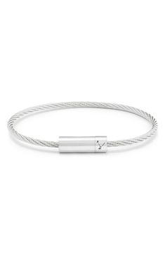 A sleek screw closure and twisted cable lend industrial style to this minimalist sterling silver bracelet. Style Name:Le Gramme Men's 9G Sterling Silver Cable Bracelet. Style Number: 6205265. Minimalist Sterling Silver Cable Chain Bracelet, Modern Sterling Silver Bracelet, Modern White Gold Bracelet With Cable Chain, Cable Bracelets, Bracelet Style, Gift Kit, Diy Kits Gift, Keep Jewelry, Nordstrom Store