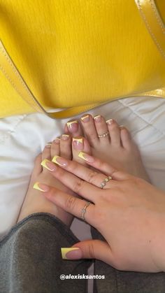 Yellow French Tip, Pink Tip Nails, Yellow French, Punk Nails