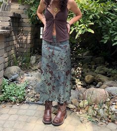 Teal and Brown Ankle Length Floral Skirt Size Small Casual Fitted Ankle-length Maxi Skirt, Fitted Ankle-length Casual Maxi Skirt, Fitted Ankle-length Maxi Skirt For Summer, Teal Floral Skirt, Teal And Brown, Womens Skirts, Linen Skirt, Boho Outfits, Ankle Length