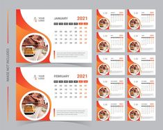 a set of calendars with orange and white designs