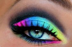 Rainbow Eye Makeup, Maquillage Yeux Cut Crease, 80s Makeup, Neon Makeup, Rainbow Makeup, Makijaż Smokey Eye, Eye Makeup Designs