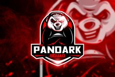 a red and black logo with the word pandark squad on it's side