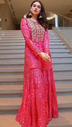 Pink Sharara, Readymade Salwar Kameez, Aditi Rao, Stylish Dress Designs, Designer Dresses Indian, Indian Fashion Dresses, Party Wear Dresses, Embroidery Work