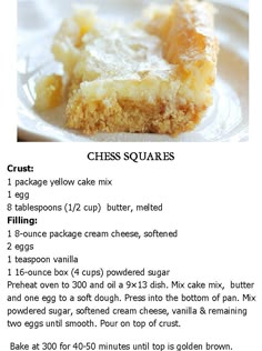 a recipe for cheese squares on a plate