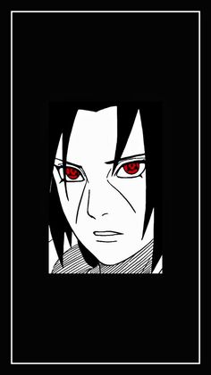 an anime character with red eyes and black hair