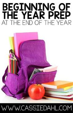 a back to school bag with books, pencils, and an apple on it