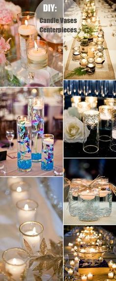 candles and flowers are arranged on the table