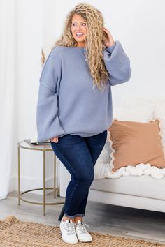 Stay comfortable and stylish with our Life Without You Sweater, in a calming blue color! This drop shoulder oversized sweater is made with ribbed and cozy fabric, making it the perfect piece for any chilly day! With a round neckline, you can stay warm and fashionable all season long! 42% Acrylic, 28% Polyester, 30% PBT