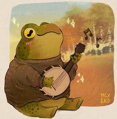 a frog with a guitar and music notes