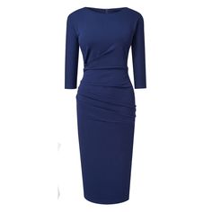 Baslia - Stunning Folded Waist Dress with a Hint of Seductiveness Neck Bodycon Dress, Crewneck Dress, Waist Circumference, Waist Dress, Long Sleeve Cardigan, Three Quarter Sleeves, Quarter Sleeve, Deep Blue, Black Fashion