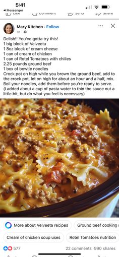 an image of a bowl of pasta with meat and cheese in it on instagram