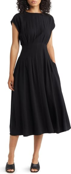 Nordstrom Pleated A-Line Dress | Nordstrom Missy Dresses, Heavy Dresses, Day To Night Dresses, Maggy London, Midi Short Sleeve Dress, Pleated Midi Dress, Jewel Neck, Curve Dresses, Lovely Dresses