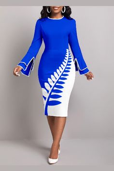 ROTITA Patchwork Leaf Print Royal Blue Bodycon Dress Cheap Royal Blue Midi Dress For Party, Ministry Apparel, Royal Blue Bodycon Dress, Royal Blue Outfits, Elegant White Dress, Blue Bodycon, Blue Bodycon Dress, Fashion Dresses Online, Royal Blue Dress