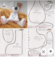 the instructions for how to make a stuffed dog with fabric and sewing threads on it