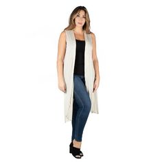 This sleeveless plus size cardigan vest is an easy way to dress up any simple look! Featuring an open front, extra long hemline, and comfortable material. This long maternity vest is a stylish layering piece and a wardrobe essential. Made in the USA from a comfortable stretch material. Rayon Spandex Knit. Long Sleeveless Vest, Plus Size Cardigan, Simple Look, Plus Size Cardigans, Cardigan Vest, Sleeveless Vest, Casual Fit, Long Cardigan, Casual Fits